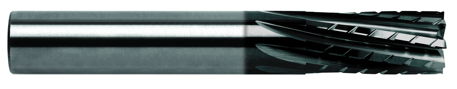 RobbJack CE-602 carbide composite router, long Black Widow DLC coated version with high flute count cutting end
