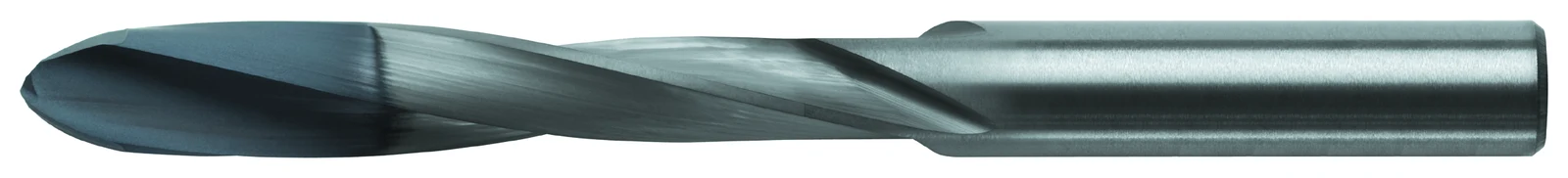 P810 diamond coated carbide drill with 118° four-facet point, coated black at the tip