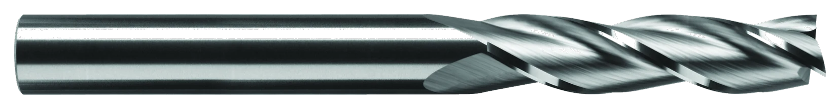 Lengthened TL-303 3-flute extra length end mill showing the long flute section