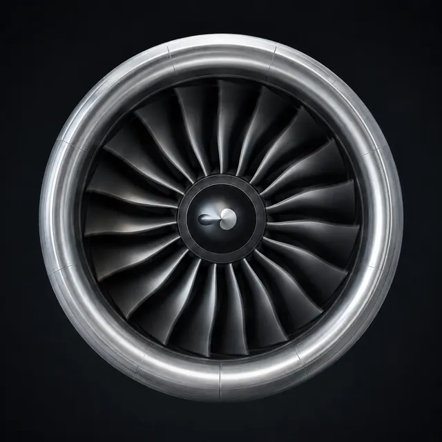 Spinning jet-engine turbofan — the SPS Series is engineered to machine jet-engine alloys like Inconel and titanium